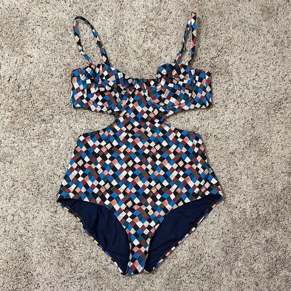 Tory Burch Clemence Cutout One Piece Swimsuit L Multicolor Prism Print Underwire - Picture 3 of 7